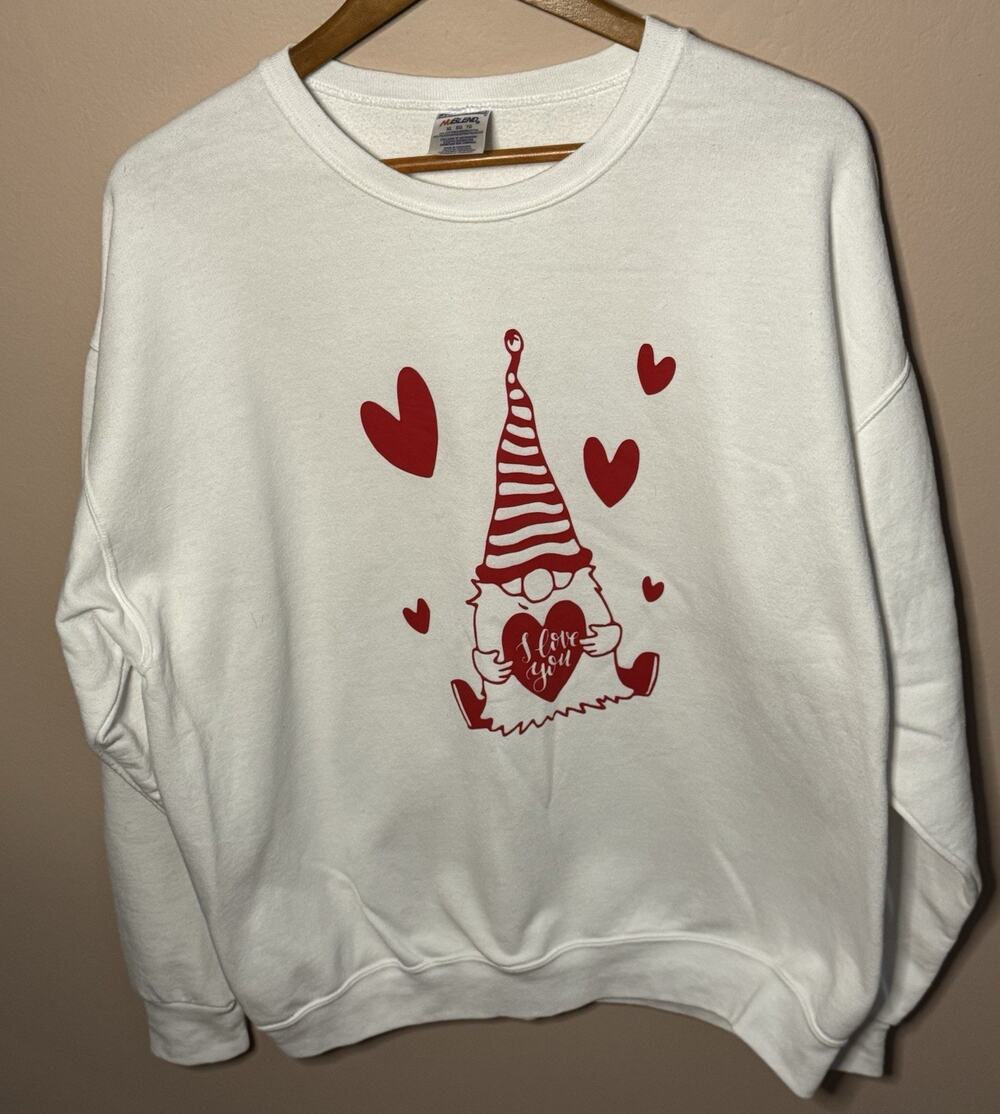 Jerzees “I Love You” White Gnome Sweater XL